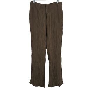 Zara Woman size M Crepe High Waist Flowy Trousers Olive Green Zip NEW With FLAW